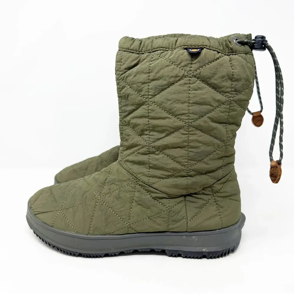 Bogs Olive Green Quilted Waterproof Snow Boots Size 8 Cinch Closure Fleece Lined